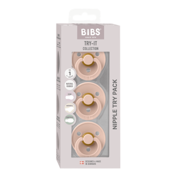 Zestaw trzech różowych smoczków dla noworodka z naturalnego kauczuku. BIBS TRY-IT PACK BLUSH 3 smoczkowy zestaw prezentowy dla Noworodka
