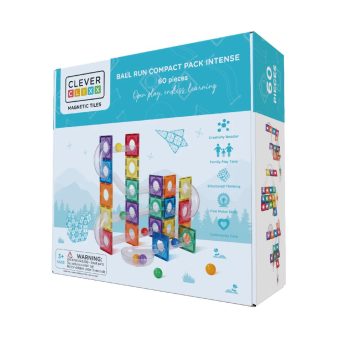 Klocki magnetyczne w różnych kolorach z elementami do toru kulkowego dla dzieci powyżej 3 lat. Cleverclixx Klocki magnetyczne Ball Run Compact Pack Intense 60el