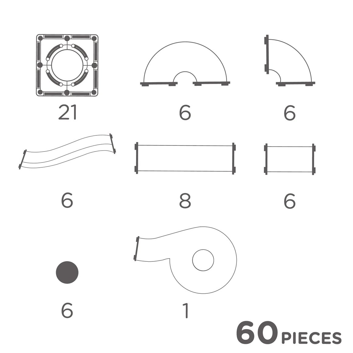 Elementy klocków magnetycznych różne kształty i rozmiary w kolorze szarym dla dzieci. Cleverclixx Klocki magnetyczne Ball Run Compact Pack Intense 60el
