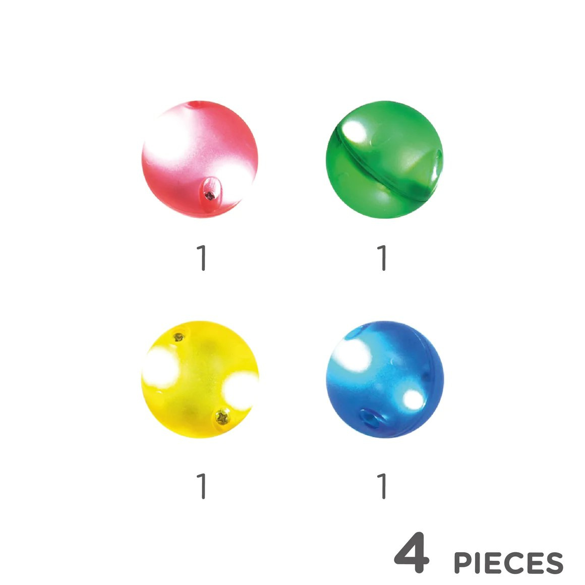 Cztery kolorowe kule magnetyczne czerwone zielone żółte niebieskie do klocków magnetycznych dla dzieci. Cleverclixx Klocki magnetyczne Balls Pack Dazzling Lights 4el