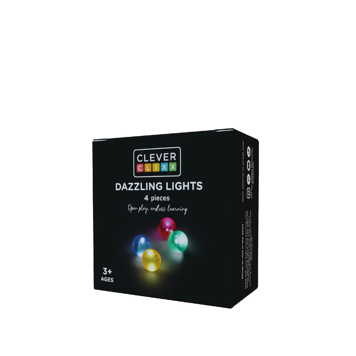 Cztery kolorowe kule magnetyczne świecące dla dzieci powyżej 3 lat. Cleverclixx Klocki magnetyczne Balls Pack Dazzling Lights 4el
