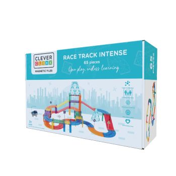 Klocki magnetyczne tor wyścigowy kolorowe 65 elementów dla dzieci. Cleverclixx Klocki magnetyczne Race Track Intense 65el