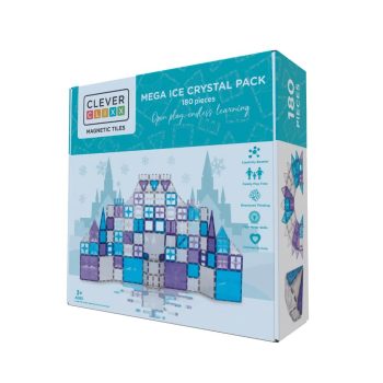 Klocki magnetyczne w kolorach niebieskim i fioletowym 180 elementów dla dzieci powyżej 3 lat. Cleverclixx Klocki magnetyczne Mega Ice Crystal Pack 180el