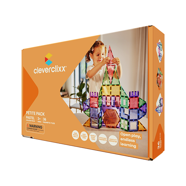 Klocki magnetyczne w pastelowych kolorach 36 elementów dla dzieci. Cleverclixx Klocki magnetyczne Petite Pastel Pack 36el