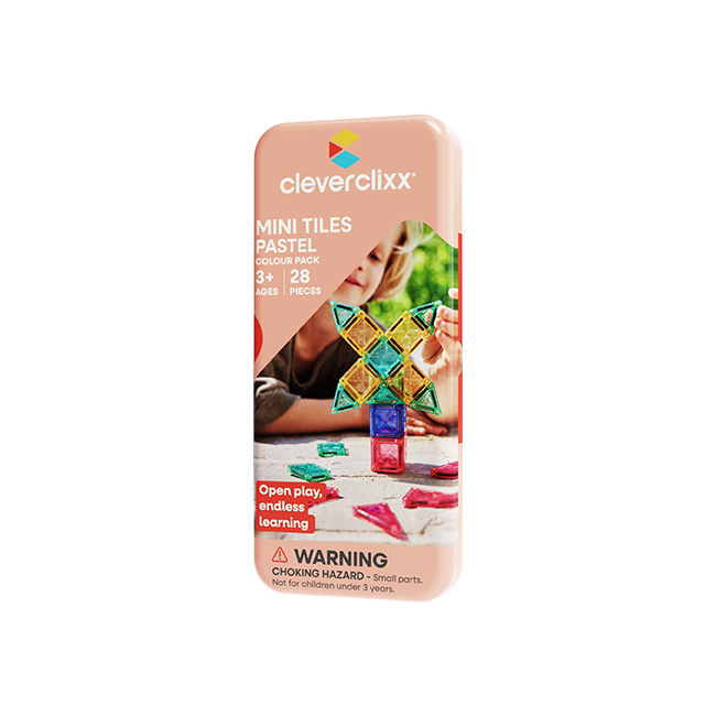 Klocki magnetyczne Mini Tiles pastelowe 28 elementów dla dzieci powyżej 3 lat. Cleverclixx Klocki magnetyczne Mini Tiles Pack Pastel 28el