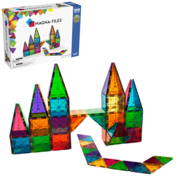 Zestaw 100 kolorowych przezroczystych klocków magnetycznych do budowania dla dzieci. Magna-Tiles Klocki Magnetyczne Classic 100el