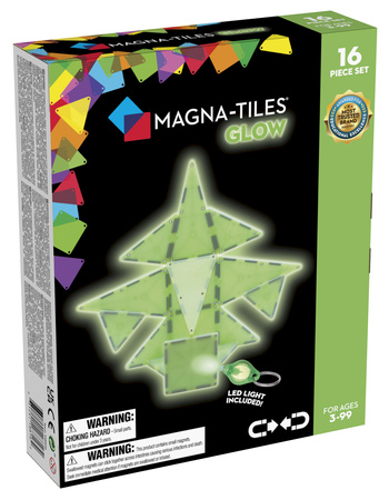 Klocki magnetyczne świecące w ciemności zielone 16 elementów dla dzieci i dorosłych. Magna-Tiles Klocki magnetyczne Glow 16el