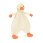 Biała sztruksowa kaczuszka przytulanka szmatka dla niemowlaka z pomarańczowymi dzióbkiem i stopami 28 cm. Jellycat Kaczuszka Sztruksowa Szmatka Przytulanka 28 cm Baby Jellycat