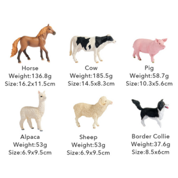 Zestaw figurek zwierząt gospodarskich koń krowa świnia alpaka owca pies border collie dla dzieci. mideer Zestaw figurek zwierzęta na farmie (11)