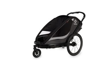 Podwójna przyczepka rowerowa dla dzieci szaro czarna z osłoną i dużymi kołami. Hamax Przyczepka rowerowa COCOON podwójna Grey/black
