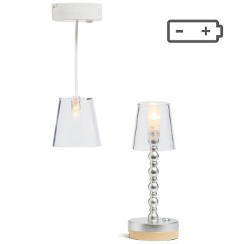 Zestaw lamp podłogowej i sufitowej przezroczyste klosze srebrna podstawa i biały element mocujący do sufitu. Lundby Zestaw Lampa Podłogowa i Sufitowa