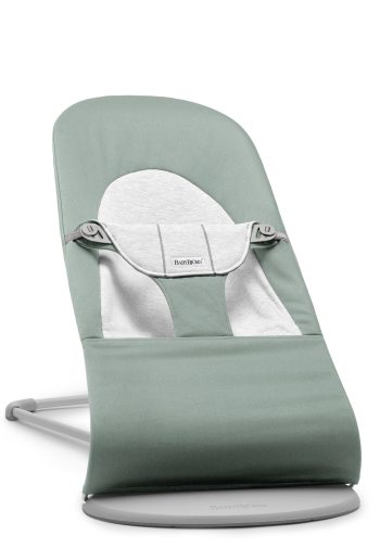 Leżaczek dla niemowlaka jasnoszałwiowy z szarymi elementami materiał wiskoza i bawełna. Babybjorn leżaczek BALANCE SOFT WOVEN/JERSEY Jasnoszałwiowy/Szary