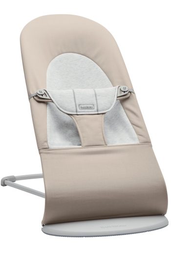 Leżaczek dla niemowlaka beżowy z szarymi wstawkami materiał wiskoza i jersey. Babybjorn leżaczek BALANCE SOFT WOVEN/JERSEY Beż/Szary