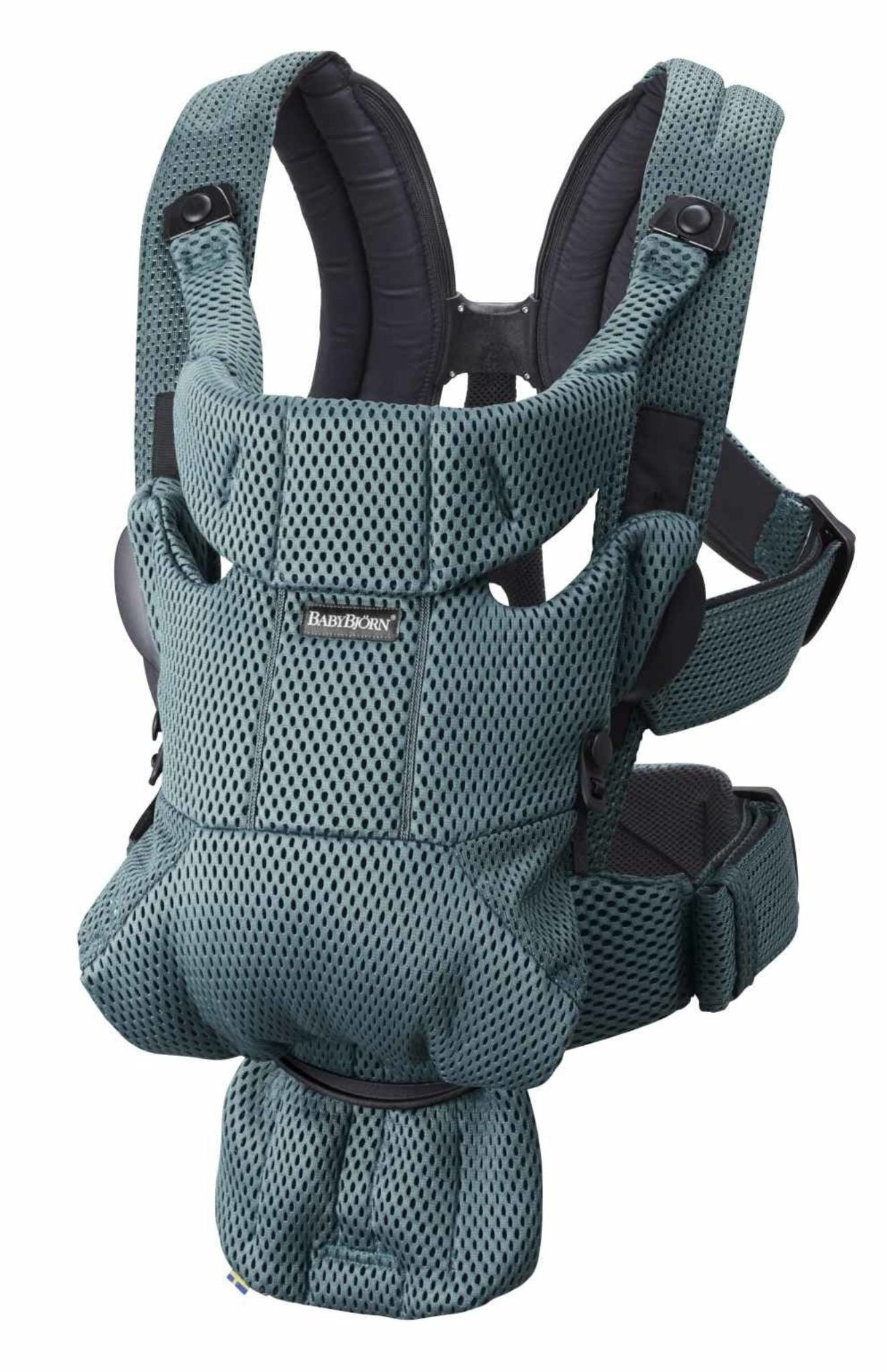 Zielone nosidełko dla dziecka z siateczkowego materiału z regulowanymi pasami i wsparciem dla pleców. Babybjorn MOVE 3D Mesh nosidełko Zielony