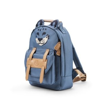 Niebieski plecak dziecięcy z motywem twarzy zwierzęcia i brązowymi paskami dla dziecka. Elodie Details Plecak BackPack MINI Garden Leo
