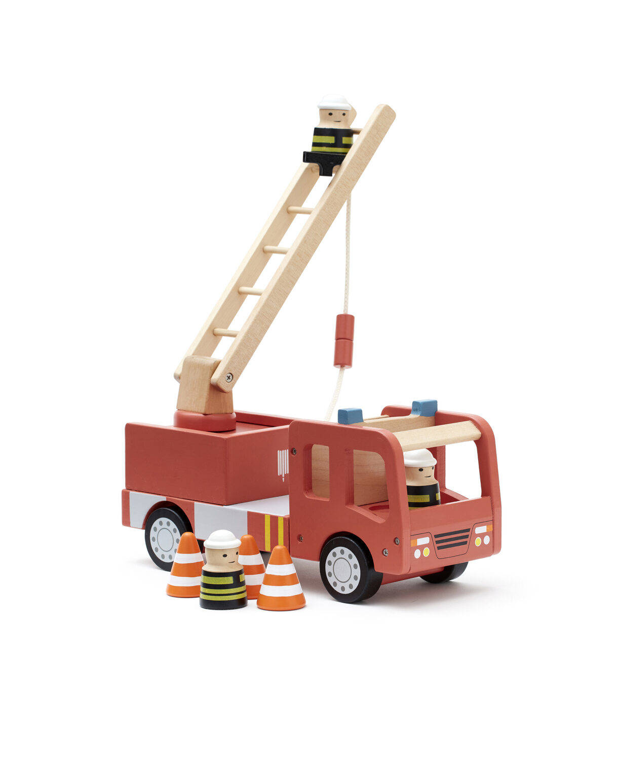 Drewniany czerwony wóz strażacki z drabiną i figurkami dla dziecka. Kid’s Concept Wóz strażacki AIDEN