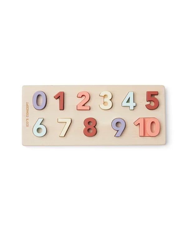 Drewniana układanka numeryczna z cyframi od 0 do 10 w różnych pastelowych kolorach dla dziecka. Kid’s Concept Układanka numeryczna 1-10