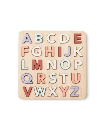 Drewniana układanka z literami alfabetu w różnych pastelowych kolorach dla dziecka. Kid’s Concept Puzzle ABC A-Z