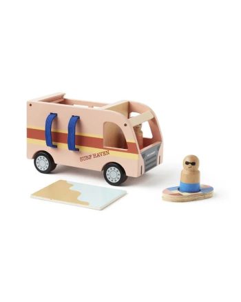 Drewniany różowo-beżowy samochód kempingowy z akcesoriami dla dzieci. Kid’s Concept Camper van AIDEN