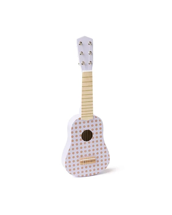 Drewniana gitara dziecięca w jasnofioletowe kropki z jasnym gryfem dla dziecka. Kid’s Concept Gitara dot lilac
