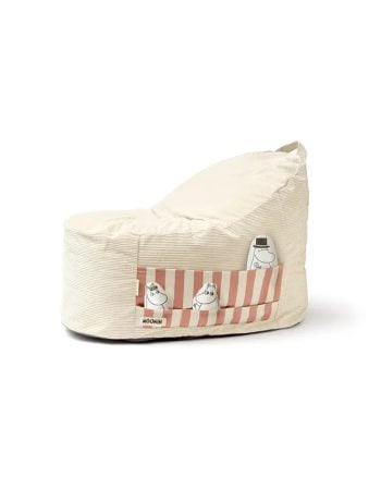 Pufa worek dziecięca kremowa z kieszenią w paski i nadrukiem postaci z Muminków dla dziecka. Kid’s Concept Pufa worek MOOMIN