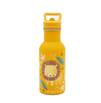 Żółty bidon termiczny 500ml z motywem lwa dla dziecka. Sassi Butelka na wodę bidon 500ml Lew