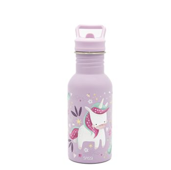 Fioletowy bidon termiczny 500 ml z motywem jednorożca dla dziecka. Sassi Butelka na wodę bidon 500ml Jednorożec