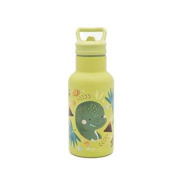 Zielona butelka termiczna 350 ml z motywem dinozaura dla dziecka. Sassi Butelka termiczna 350ml Dinozaur