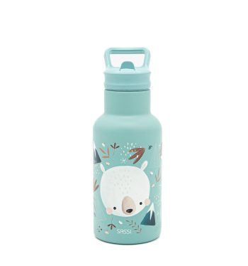 Butelka termiczna 350 ml miętowa z nadrukiem białego misia dla dziecka. Sassi Butelka termiczna 350ml Miś