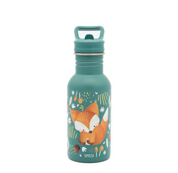 Zielony bidon termiczny 500 ml z nadrukiem lisa dla dziecka. Sassi Butelka na wodę bidon 500ml Lisek