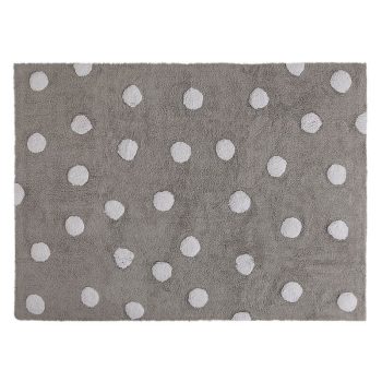 Dywan bawełniany szary w białe kropki 120 x 160 cm dla dziecka. Lorena Canals Dywan bawełniany Topos Gris/Grey 120 x 160 cm