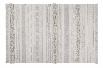 Bawełniany dywan w jasnych odcieniach z wzorem pasów i frędzli 140x200 cm. Lorena Canals Dywan bawełniany Air Dune White 140x200cm