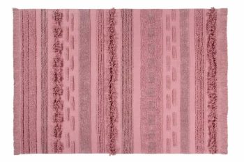 Bawełniany dywan w odcieniach różu z wzorem pasów i frędzli. Lorena Canals Dywan bawełniany Air Canyon Rose L 170x240cm
