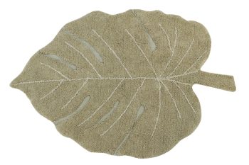 Dywan bawełniany w kształcie liścia monstera w kolorze oliwkowym 120x180 cm. Lorena Canals Dywan bawełniany Monstera Olive 120x180cm