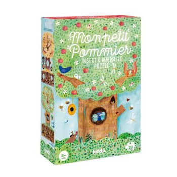Dwustronne puzzle z obrazkiem jabłoni i zwierząt dla dzieci powyżej 3 lat. Londji Dwustronne puzzle Mon Petit Pommier Moja Jabłoń