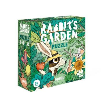 Puzzle dla dzieci z ilustracją króliczka w ogrodzie z warzywami i kwiatami 24 elementy dla dzieci powyżej 3 lat. Londji Puzzle dla dzieci Ogród Króliczków