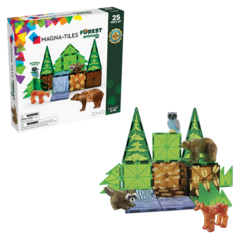 Klocki magnetyczne zielone i brązowe z motywem zwierząt leśnych 25 elementów dla dzieci. Magna-Tiles Klocki Magnetyczne Forest Animals 25el