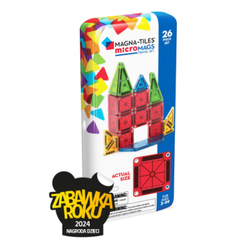 Zestaw 26 kolorowych klocków magnetycznych w etui do zabawy dla dzieci powyżej 3 lat. Magna-Tiles Klocki Magnetyczne Travel microMAGS 26el