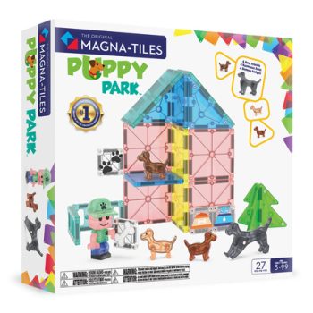 Klocki magnetyczne w kształcie elementów do budowy domu i zwierząt dla dzieci 3+. Magna-Tiles Klocki Magnetyczne Puppy Park 27el