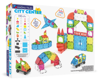 Klocki magnetyczne w różnych kolorach do budowania miasta dla dzieci. Magna-Tiles Klocki Magnetyczne City Center 110el