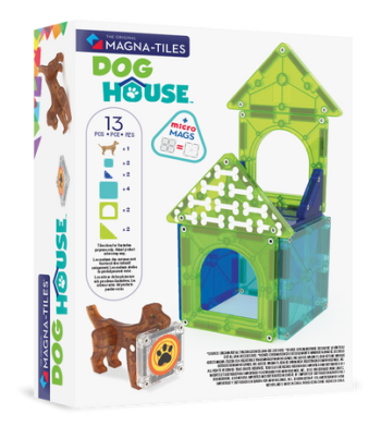 Klocki magnetyczne domek dla psa 13 elementów kolor zielony i niebieski dla dzieci. Magna-Tiles Klocki Magnetyczne Dog House 13el