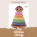 Drewniana piramida z kolorowymi obręczami i figurką małpki na szczycie dla dzieci. Joueco Drewniana wieża małpka The Wildies Family