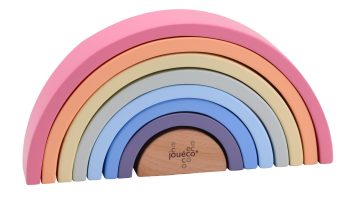 Drewniana pastelowa tęcza do układania 8 elementów dla dziecka. Joueco Drewniana pastelowa tęcza 8 elem