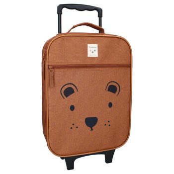 Brązowa walizka dziecięca z rączką i nadrukiem twarzy misia dla dziecka. Kidzroom Walizka dla dzieci Big Teddy Bear brown