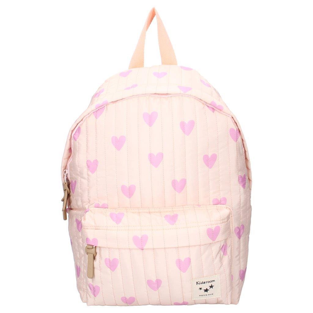 Różowy plecak dziecięcy z różowymi sercami i kieszenią z przodu dla dziecka. Kidzroom Plecak dla dzieci L Magical Heart pink