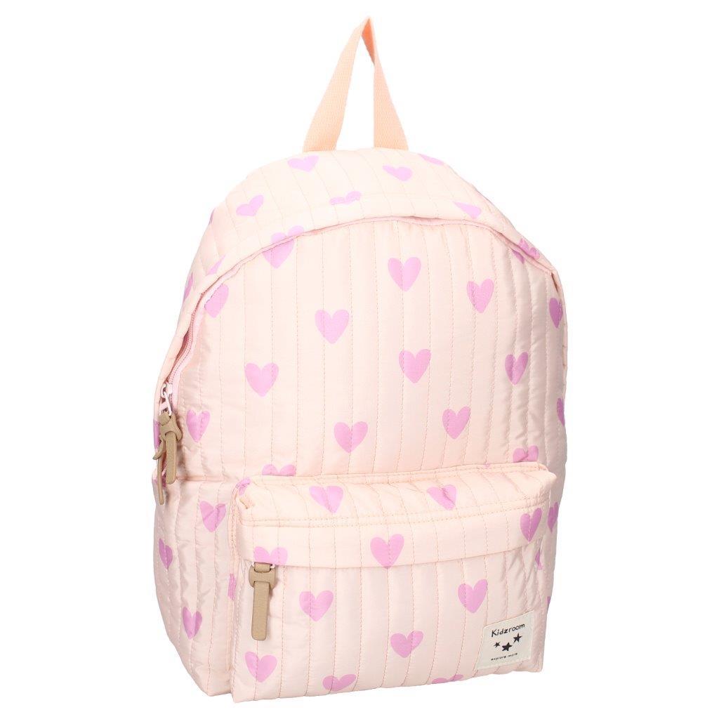Różowy plecak dziecięcy w serduszka z kieszenią z przodu dla dziecka. Kidzroom Plecak dla dzieci L Magical Heart pink