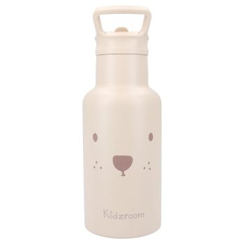 Beżowy bidon termiczny 350 ml z rysunkiem twarzy misia dla dziecka. Kidzroom Butelka bidon 350ml Beary Excited