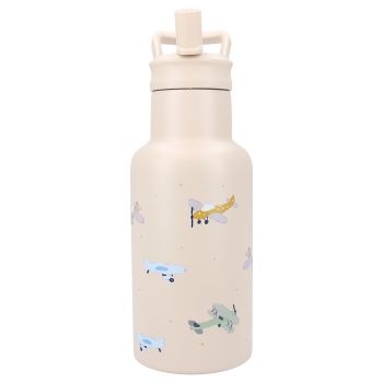 Termiczny bidon dziecięcy 350 ml kremowy z kolorowymi samolotami dla dziecka. Kidzroom Butelka bidon 350ml Small Aeroplane