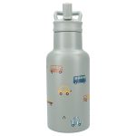 Szary bidon termiczny 350 ml z kolorowymi samochodzikami dla dziecka. Kidzroom Butelka bidon 350ml Sweet Cars