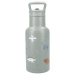 Szary bidon termiczny 350 ml z nadrukiem dinozaurów dla dziecka. Kidzroom Butelka bidon 350ml Small Dino